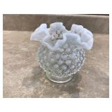 Colorful textured glass bowl with hobnail pattern