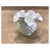 Fenton hobnail milk glass dish shaped like a rose decorative and