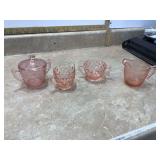 Vintage pink glass cream and sugar sets