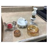 Small items lamp cat candle holder white milk glass bowl amber