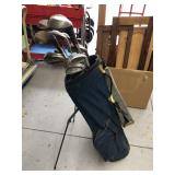 Classic golf clubs and bag retro design
