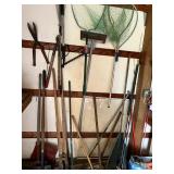 Miscellaneous shovels rakes , garden tools 