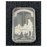 Bicentennial Writing Of The Declaration Of Independence 1 Oz. Silver Bar, Stamped Lee & Dolene-25 Years, Madison Mint