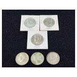 6 1967 Kennedy Half Dollar Coins, Philadelphia Mint