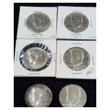 6 1967 Kennedy Half Dollar Coins, Philadelphia Mint
