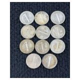 11 1936-1943 Mercury Silver Dimes, Philadelphia & Denver Mint
