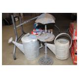 Galvanized Water Can, Cast Bird Feeder