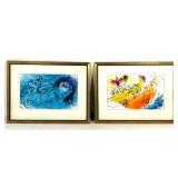 Lot 719  2pcs Marc Chagall Color Lithographs L Accordeoniste and The Flute Player Framed Under Glass