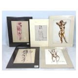Lot 724  5pc Aaron Bohrod ink drawings. Nude studies
