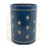 Lot 727  Small Navy Blue Faux Leather Fleur De Lis Motif Wastepaper Basket French Regency Style.