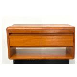 Lot 730  Vintage Danish Modern Teak Nordisk Andels-Eksport 2 Drawer Nightstand. Made to mount on the headboar