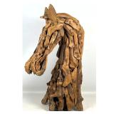 Lot 733  Large Scale Reclaimed Teak and Driftwood Horse Head Sculpture. Rustic Folk Art Style with Natural Pa
