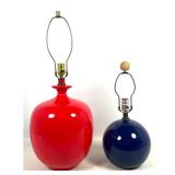 Lot 742  2Pc Vintage Mid Century Glazed Ceramic Lamps, Bostlund Lotte Style 
