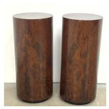 Lot 743  Pair of Cylindrical Burl Wood Veneer Pedestals with Recessed Plinth Bases. Unsigned.