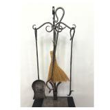 Lot 746  Hand Forged Wrought Iron Fireplace Tool Set with Stand and 4 Tools