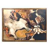 Lot 747  Christine Hoke 71 Vintage Enamel on Copper Abstract Painting Wall Art, Walnut Frame.