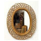 Lot 748  Italian Scalloped Rattan Oval Mirror. Franco Albini style Looped Rattan Frame. 