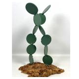 Lot 750  Joe Seltzer Signed Prickly Pear Cactus Mixed Media Sculpture on Natural Burl Wood Base. Welded Metal
