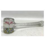 Lot 752  Hand Blown Art Glass Whimsey Gavel with Pink Lampwork Flower and Multicolored Confetti Fruit