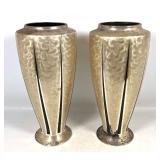 Lot 764  Pr Art Deco WMF Ikora Silver Plated Vases. Vertical Black Spike Details. Stamped Germany.