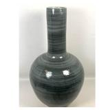 Lot 769  Large stoneware bottle vase with horizontal textured gray glaze and white impasto accents