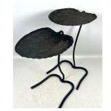 Lot 770  2pc Salterini Nesting Leaf Form Garden Side Tables. Black iron. Outdoor, Patio, Deck. 