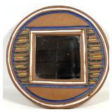 Lot 775  Studio Art Pottery Circular Stoneware Wall Mirror featuring Geometric Decoration and Blue and White 