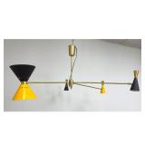 Lot 778  Stilnovo Attributed Asymmetrical Chandelier. Brass with black and Yellow Enameled Shades. 
