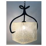 Lot 780  Decorator Mid Century Modern Swag Pendant Chandelier with Black Forged Iron Ice Tong Hanger and Squa