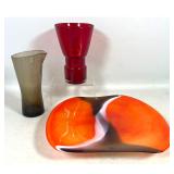 Lot 782  3pc Mid-Century Modern Art Glass including Kosta Boda Madagascar centerpiece bowl and smoke glass pi