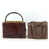 Lot 783  2 Vintage Exotic Skin Handbags in Brown Teju Lizard and Ostrich . Purses.