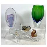 Lot 797  3pc Lot of Art Glass, Signed Studio Sculpture Signed and Dated 1993 Sculpture, Sommerso Faceted Vase