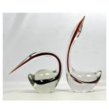 Lot 798  2pcs Cenedese Murano Art Glass Bird Sculpture Figures. 