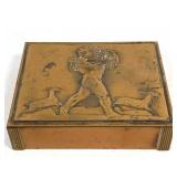 Lot 802  Rockwell Kent Art Deco Copper Bacchus Cigarette Box featuring Figure with Grapes and Leaping Goats.