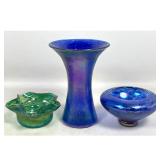 Lot 808  3pc Lot of Signed American Studio Art Glass Including Rosetree New Orleans Ruffled Bowl and Wheaton 