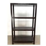 Lot 814  Modern minimalist dark espresso stained wood 4 tier open shelf etagere Shelf Display with mitered co
