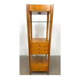Lot 818  Mid Century Modern Burl Wood Etagere Shelf Display Cabinet. 