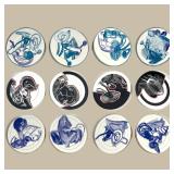Lot 821  12pcs Frank Stella Vortex Engravings 12in Serving Plates. #1 thru 12 Produced by David Mirvish. Numb