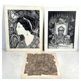 Lot 830  3pc Lot of Prints. John Longendorfer Screenprint and Linocut and Abstract Etching Signed T 70.