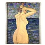 Lot 831  Clement Trofimenko Oil on Board Painting of a Nude Bather at Sea. Signed.