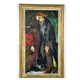 Lot 832  C LAGANA Mid Century Expressionist Oil Painting. Man wearing red Bandana, holding cane. Canvas title