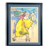 Lot 833  George Kleiman Mixed Media Drawing on Paper. Signed and dated 12.3.76. Whimsical Figure on Roller Sk