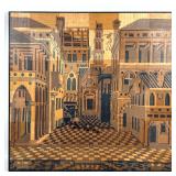 Lot 834  Classical Printed Fabric Laid in Panel Italian Piazza