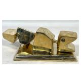 Lot 839  Modernist Cast Brass Articulated Fish Sculpture. Rests on Stepped Brass Plinth. Spurious artist init
