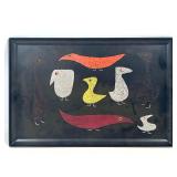 Lot 847  Vintage Mid Century Couroc Melamine Birds Motif Tray after Jacob Hermann Designed Teak Birds