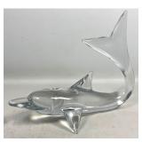 Lot 853  Large DAUM France Clear Crystal Dolphin Sculpture. Engraved Signature