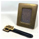 Lot 854  Lot Modern Design Desk Accessories. 1). GUCCI Brass Photo Frame with Double G Logo. Easel Back. 2) L