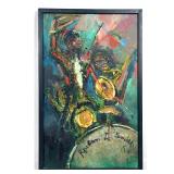 Lot 858  Reuben L. Smith 1963 Mid Century Modern Expressionist oil on hardboard Jazz Drummer painting