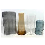 Lot 863  4pc Lot of Mid Century Modern Style Art Glass Vases and Vessels in Smoke Gray Amber Clear and Teal