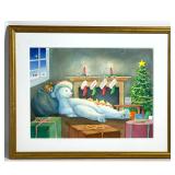 Lot 872  Geoff Stack Watercolor Illustration Framed Christmas Themed Polar Bear Signed and Dated 1998